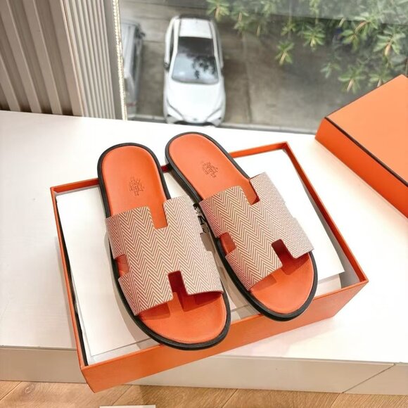 Hermes flat shoes slippers sandals orange